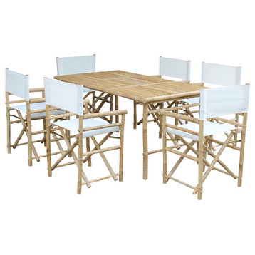 Set of Bamboo Rectangular Table, 6 Director Chair, White