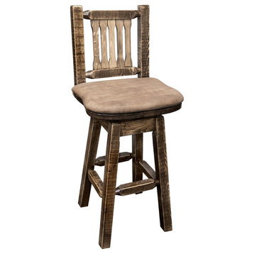 Barstool, Back and Swivel, Stain and Clear Finish, Buckskin Pattern