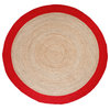 Leo Handmade Round Jute Dhurrie Rug With Red Border, 6'