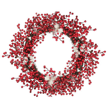 18" Red Berry Christmas Wreath With Frosted Accents, Unlit