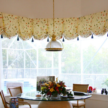 Embroidered Silk Balloon Valance with Lace Sheers