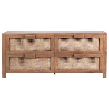 Lorraine 63" Teak and Woven Rattan 4-Drawer Sideboard, a Natural Finish