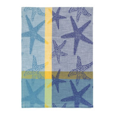 100% Cotton Blue and Yellow Dish Towel, Starfish Blue, 20"x28", Set of 6