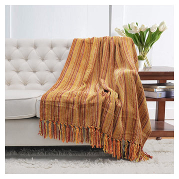 Multi-Color Crystal Chenille Throw Blanket, Yellow/Green/Camel, 60"x80"