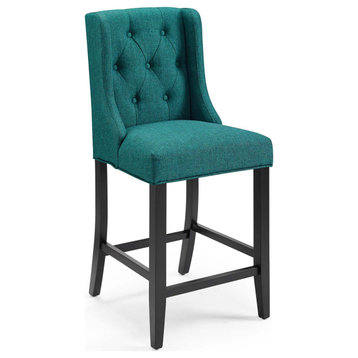 Baronet Tufted Button Upholstered Fabric Counter Bar Stool, Teal