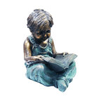 19" Tall Indoor/Outdoor Boy Sitting Down Reading Book Statue Set Yard Statue