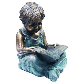 19" Tall Indoor/Outdoor Boy Sitting Down Reading Book Statue Set Yard Statue