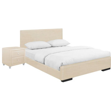 Camden Isle Twin Size Hindes Platform Bed Beige Faux Leather and 1 Nightstand