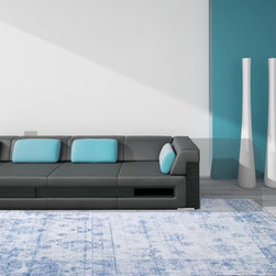 Contemporary Distressed Vintage Blue Rug - Area Rugs