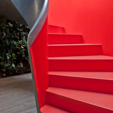Metal and red helical staircase