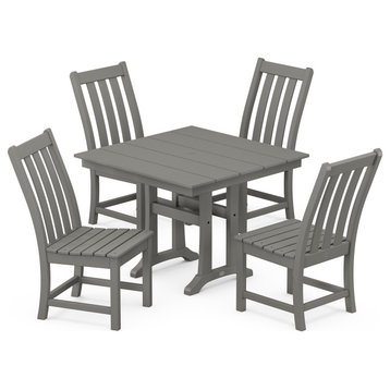Vineyard 5-Piece Farmhouse Trestle Side Chair Dining Set, Slate Grey