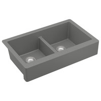 Karran Retrofit Farmhouse Quartz 34" Double Bowl Sink, Grey