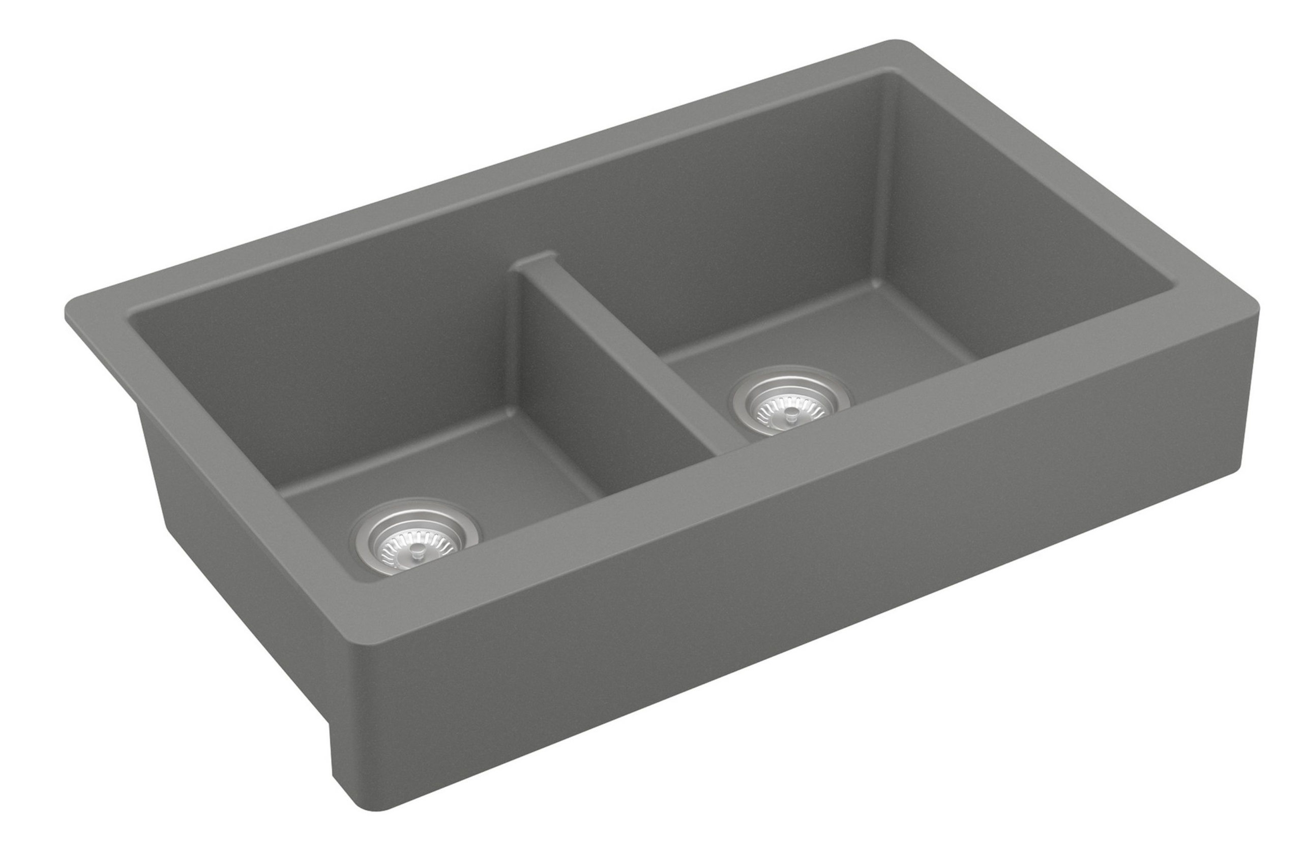 Karran Retrofit Farmhouse Quartz 34" Double Bowl Sink, Grey