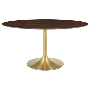 Modway Lippa 60" Oval Wood Dining Table, Gold/Cherry Walnut -EEI-5524-GLD-CHE