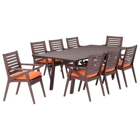 Vaughn 9 Piece Sunbrella Outdoor Patio Dining Set, Tikka Orange