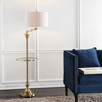 Cora 60" Metal, Glass LED Side Table and Floor Lamp, Brass Gold