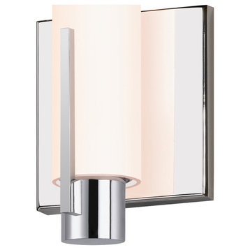 Tubo Slim LED 18" Wall Sconce With Etched Glass, Polished Chrome, Spine Trim