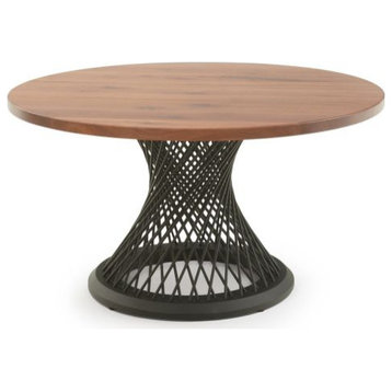 Modern Twisted Spoke Hardwood Dining Table- Black Base, Black Walnut, 54x54x31