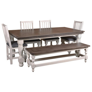 78" Rectangular Dining Table Set With Bench 4 Upholstered Chairs