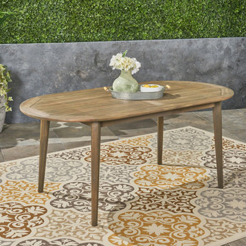 GDF Studio Stanford Outdoor 71" Acacia Wood Oval Dining Table, Gray Finish