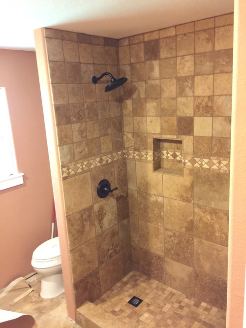 What Color Towels And Floor Mats For Travertine Floor And Dark Wood