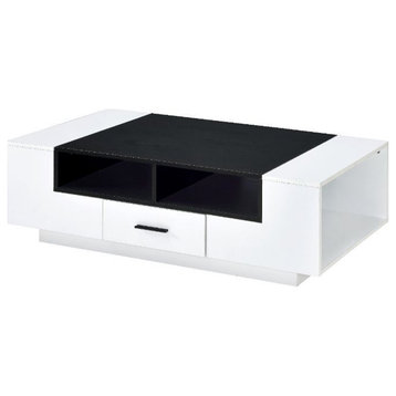 One Drawer Wooden Coffee Table, White and Black Finish