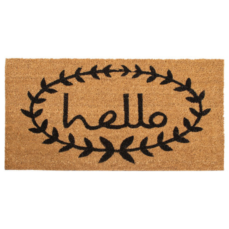 Calico Hello Doormat, Natural, Black, 30"x48"