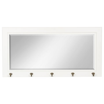 Traditional Framed Pub Mirror With 5 Metal Hooks, White