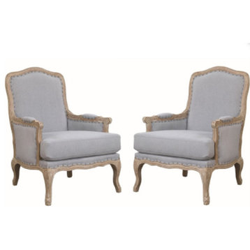 Home Square 2 Piece Regal Upholstered Fabric Accent Chair Set in Light Blue