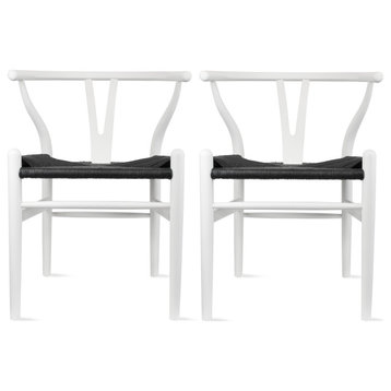 Solid Wood Dining Chairs With Open Y Back For Kitchen Assembled Chair, Set of 2, White