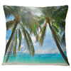 Palm Hanging Over Sandy White Beach Seashore Photo Throw Pillow, 18"x18"