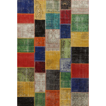 Multi-color Vintage Patchwork Turkish Area Rug Hand-tufted Wool Carpet 7x10