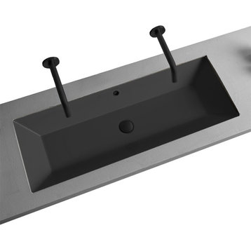 Rectangular Small Matte Black Ceramic Undermount Sink, No Hole