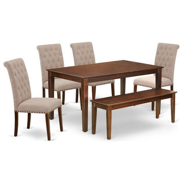 East West Furniture Capri 6-piece Wood Dining Set in Mahogany/Light Fawn