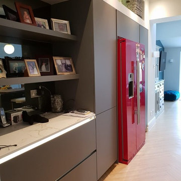 Tall kitchen units with large fridge
