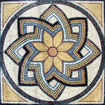 Mozaico - Roman Art Flower Mosaic - Octavia, 24"x24" - The Octavia Roman art flower mosaic brings blooming color and pattern to your kitchen, bath or outdoor pool patio. Handmade from natural stone and marble tiles, this floral mosaic showcases a golden-yellow flower center with Romanesque floral frames. Use this beautiful stone mosaic panel to create a colorful kitchen backsplash - the mesh backing makes mounting quick and easy.