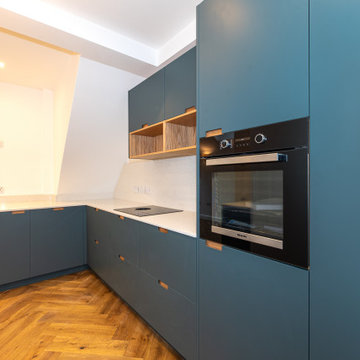 Modern Wraparound Kitchen Extension with Steel Blue Design in West London