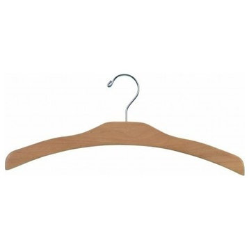 Wooden Arched Top Hanger, Natural/Chrome Finish, Box of 25
