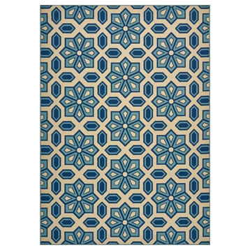 Noble House Elvina 130x94" Indoor Fabric Geometric Area Rug in Ivory and Blue