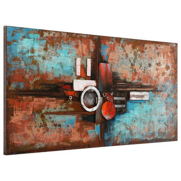 Composition Abstract Wall Art Iron Hand Painted 3D Metal Sculpture 48"x24"