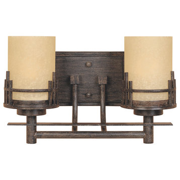 Warm Mahogany Two Light Bathroom Fixture From The Mission Collection