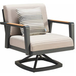 Higold - HIGOLD 6977 Emoti Aluminum Swivel Single Sofa Chair, Teak Armrest Matte Charcoal - Emoti Collection