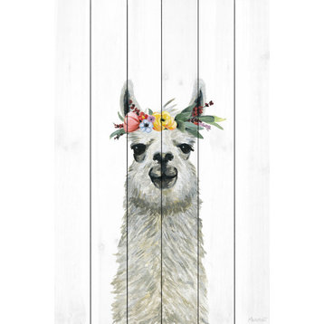 "Flower Crowned Llama" Painting Print on White Wood, 40x60