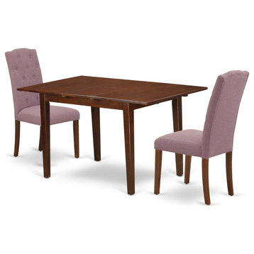 Classic Dining Set, Rectangle Top With Butterfly Leaf & Padded Chairs, 3 Pieces