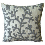 The HomeCentric - Beaded Corals Silver Art Silk 18"x18" Pillow Covers Decorative, Silver Coral - Silver Coral is an exclusive 100% handmade decorative pillow cover designed and created with intrinsic detailing. A perfect item to decorate your living room, bedroom, office, couch, chair, sofa or bed. The real color may not be the exactly same as showing in the pictures due to the color difference of monitors. This listing is for Single Pillow Cover only and does not include Pillow or Inserts.