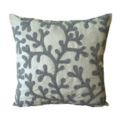 Silver Beaded Corals 26"x26" Silk Euro Shams, Silver Coral