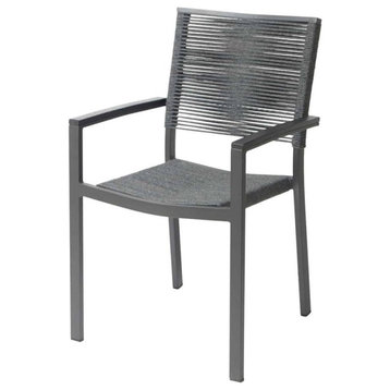 Source Furniture Fiji Aluminum Frame Patio Dining Arm Chair in Charcoal Rope