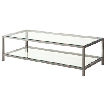 Coaster Contemporary Glass Top Coffee Table with Shelf in Black