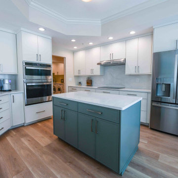 Title: Bright Transitional Kitchen with Soft Blue Accents