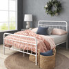 Classic Platform Bed, Metal Frame & Headboard With Rounded Edges, White, Twin